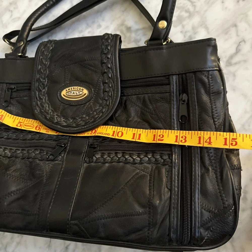 American Italy Black Leather Handbag Bag Purse Boho